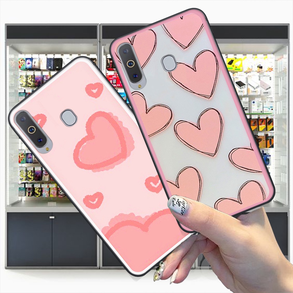 Ốp Samsung A8s / A9 2019 in hình trái tim caro đen trắng , hồng cute xinh xắn dễ thương