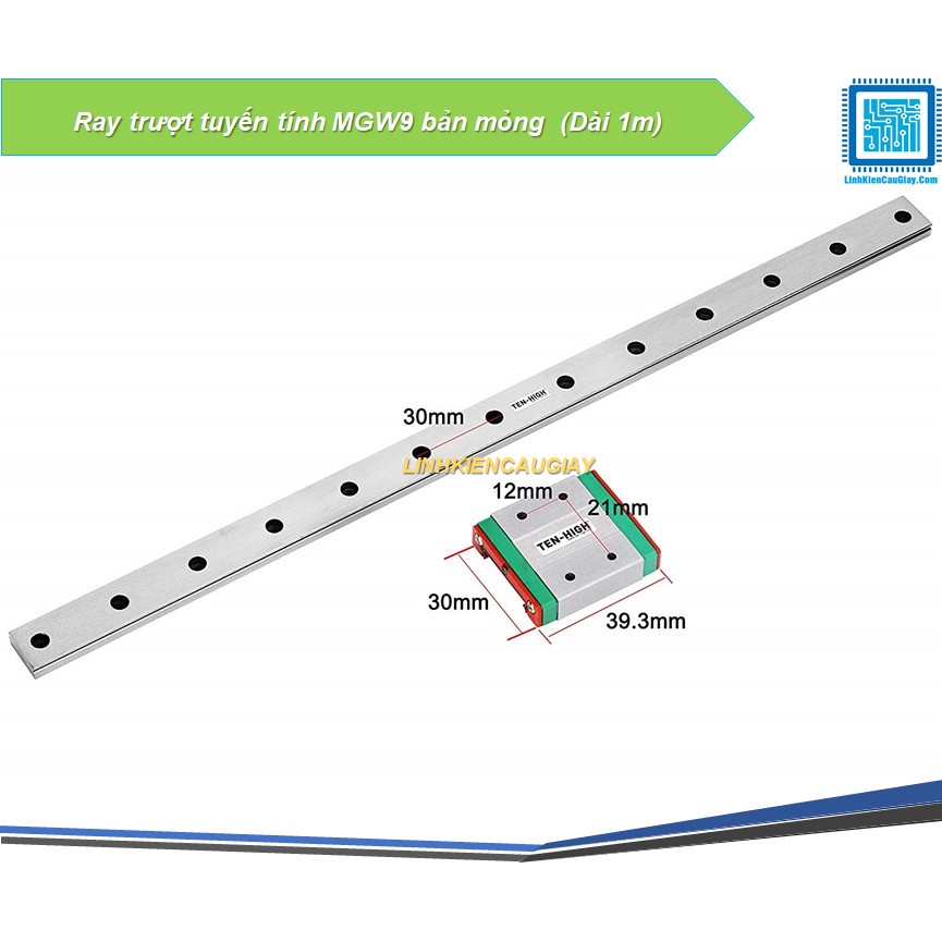 Ray trượt tuyến tính MGW9 bản mỏng (KO GỒM BLOCK) (Dài 1m)