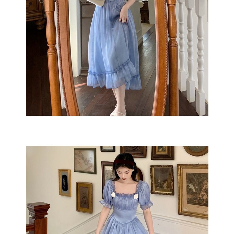 Women's French dress specially designed back bow waist tight court style first love skirt retro gentle