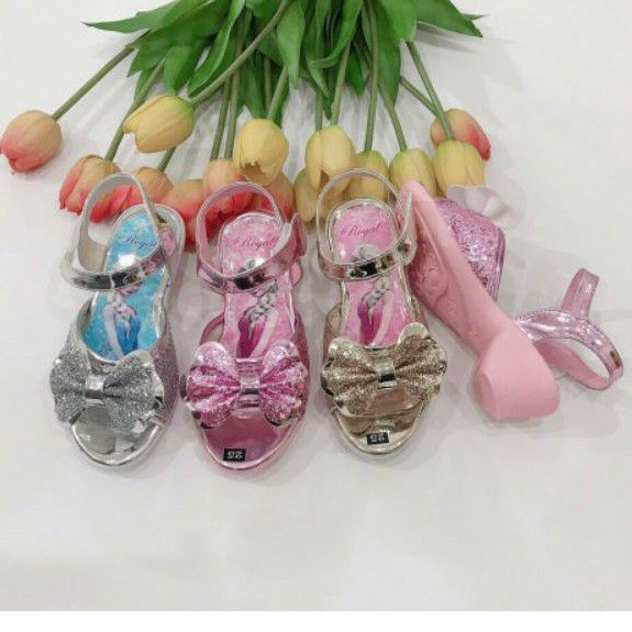 Sandal cao gót elsa đính kim tuyến vô cùng dễ thương cho bé gái