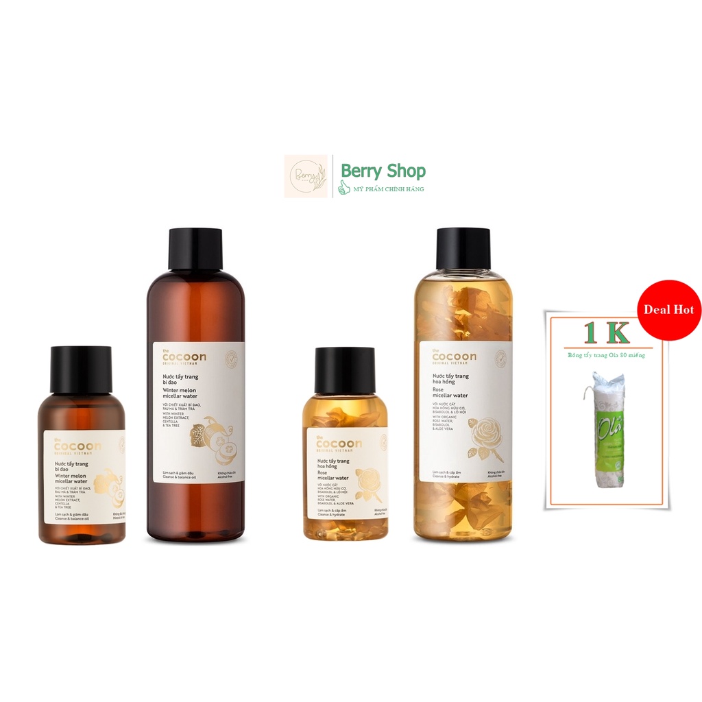 Nước tẩy trang bí đao Cocoon - Nước tẩy trang hoa hồng Cocoon 140ml - 500ml | BigBuy360 - bigbuy360.vn