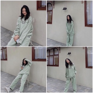 SÉT NỈ BÔNG IN CHỮ NGỰC N from thụng Unisex,màu xanh lạ dễ mặc,SÉT NỈ NỮ SIÊU HOT(ảnh thật)