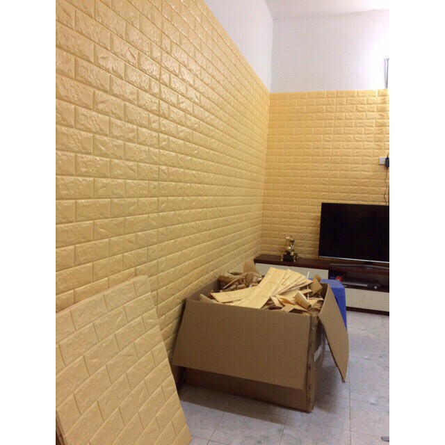 (Dày 5mm) Xôp dán tường 3D dán tường màu vàng Amyshop