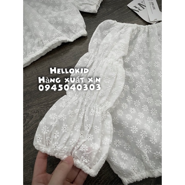 Áo sơmi theu hoa cúc bé gái