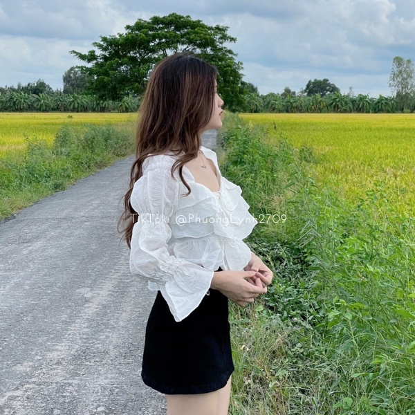 Áo kiểu nữ ,cổ vuông tay bồng ,áo bánh bèo babydoll tiểu thư,chất vãi ĐŨI MỀM siêu xinh PLA63