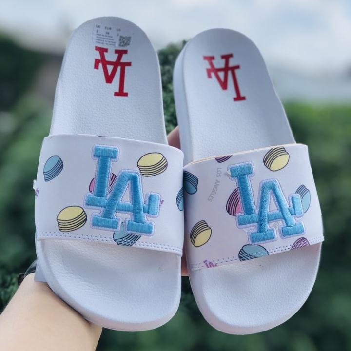 Dép unisex 𝐌𝐋𝐁 LA ❤️FREESHIP + Hộp❤️ dép mlb bóng chày quai ngang thể thao nữ THÊU chữ nổi hottrent