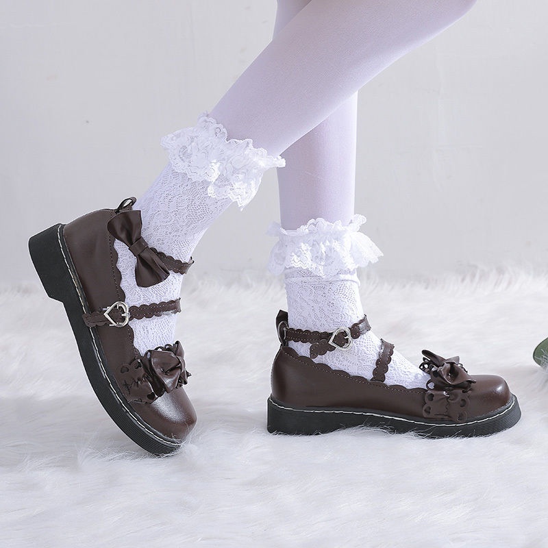 Giày da bít mũi đính nơ phong cách Lolita Nhật Bản dễ thương cho nữ