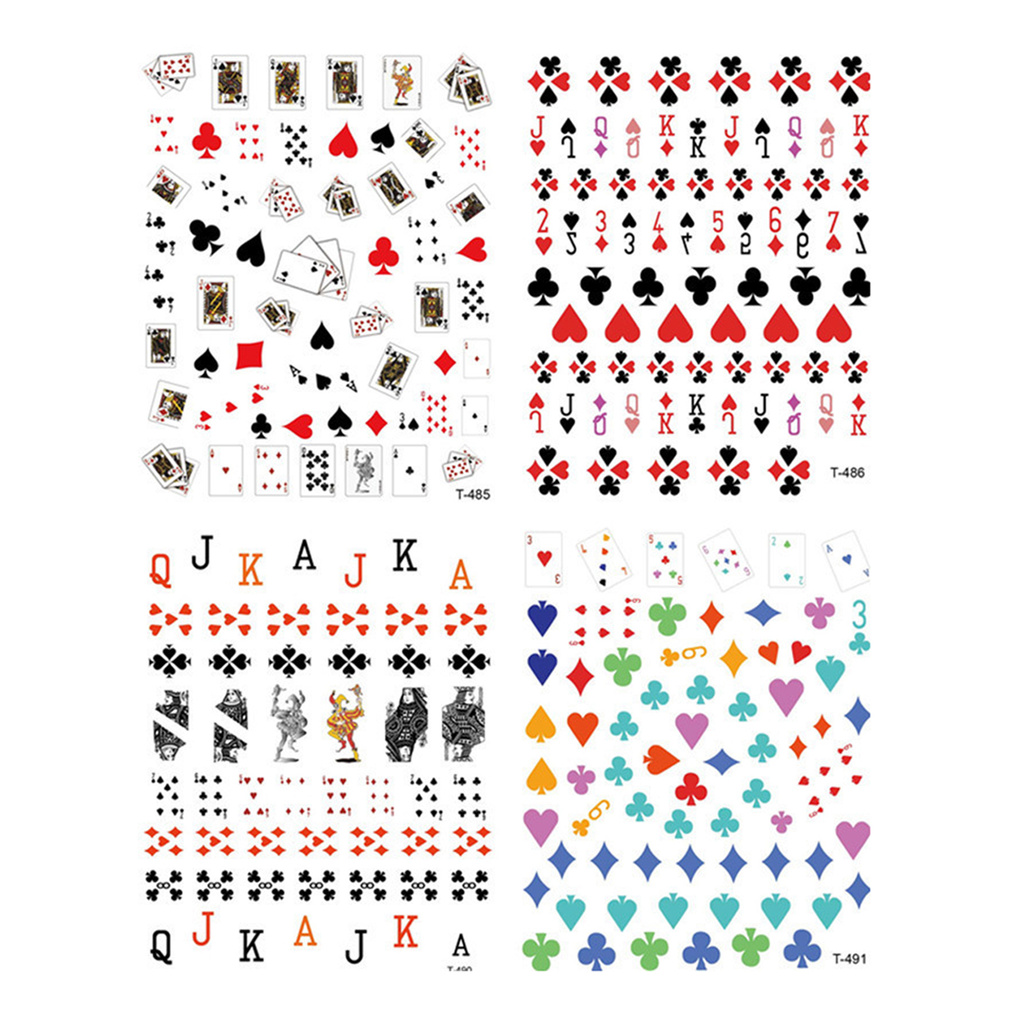 (Hàng Mới Về) Set 10 Miếng Dán Trang Trí Móng Tay Nghệ Thuật Họa Tiết Lá Bài Poker Độc Đáo