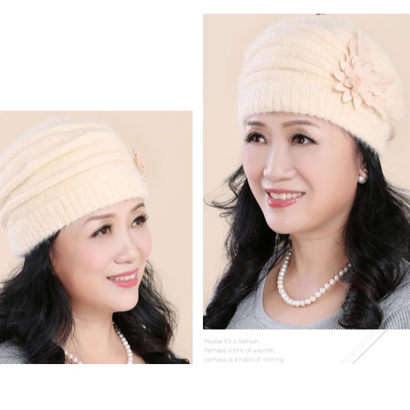 Mũ nồi len lông thỏ cao cấp cho người lớn tuổi, nón len nữ thời trang cho mẹ