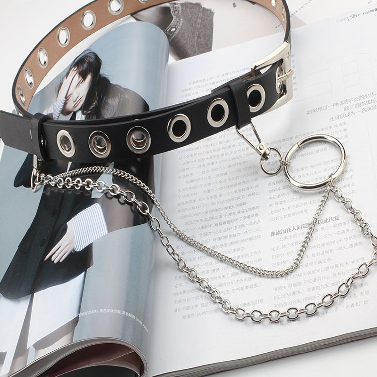 Street punk style trend all-match full hole belt accessories