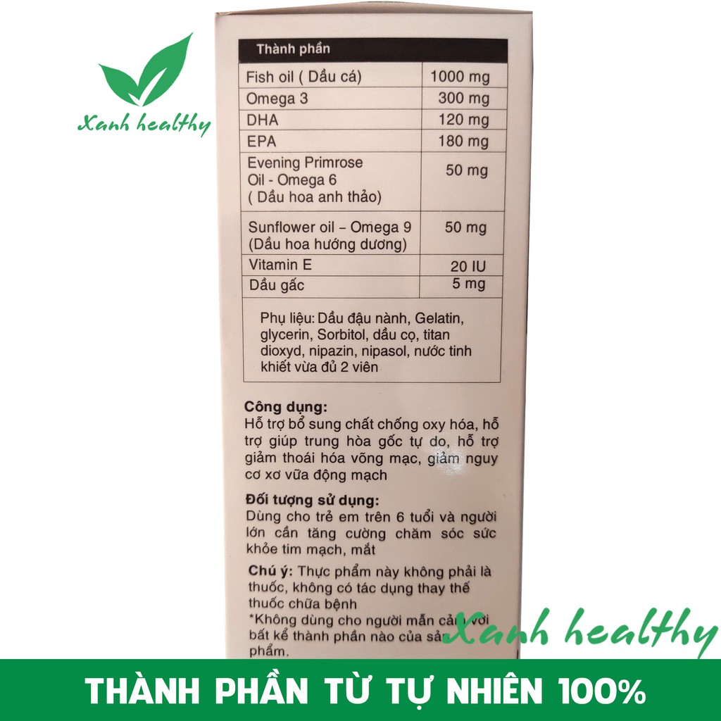 Hộp 60 viên dầu cá Omega 369 bổ não, sáng mắt, khỏe tim mạch- chuẩn GMP Bộ Y tế