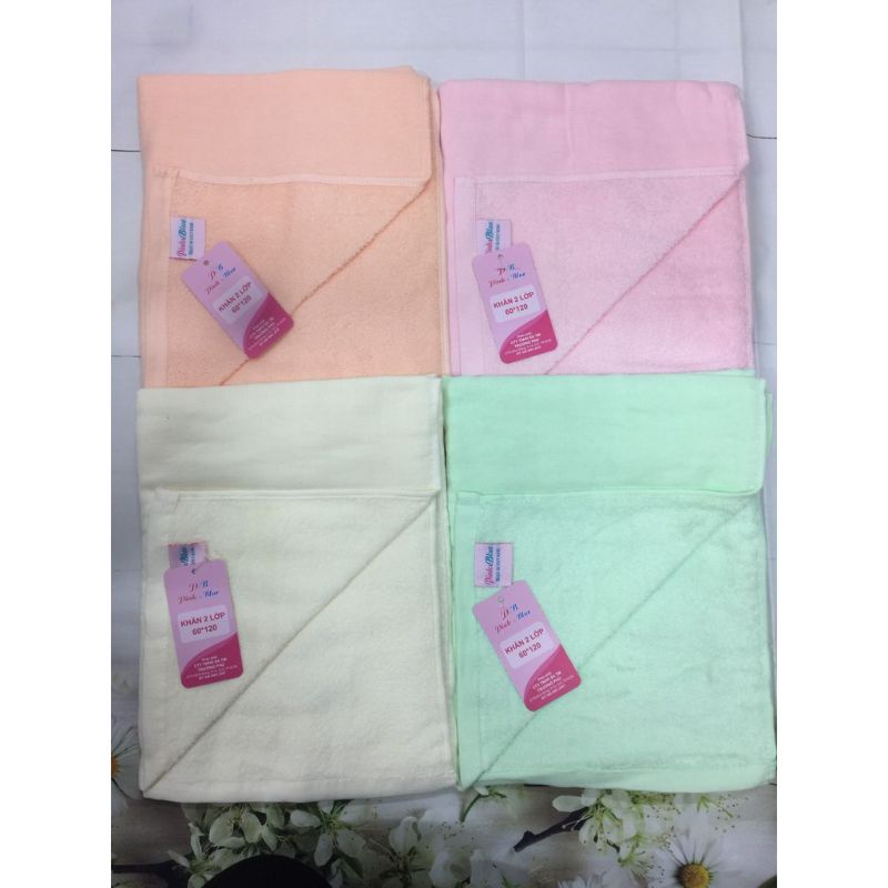 Khăn quấn, khăn tắm 2 mặt cho bé siêu mềm(kt60*120)CTY Pink&amp;Blue (Mặt xô_mặt bông)