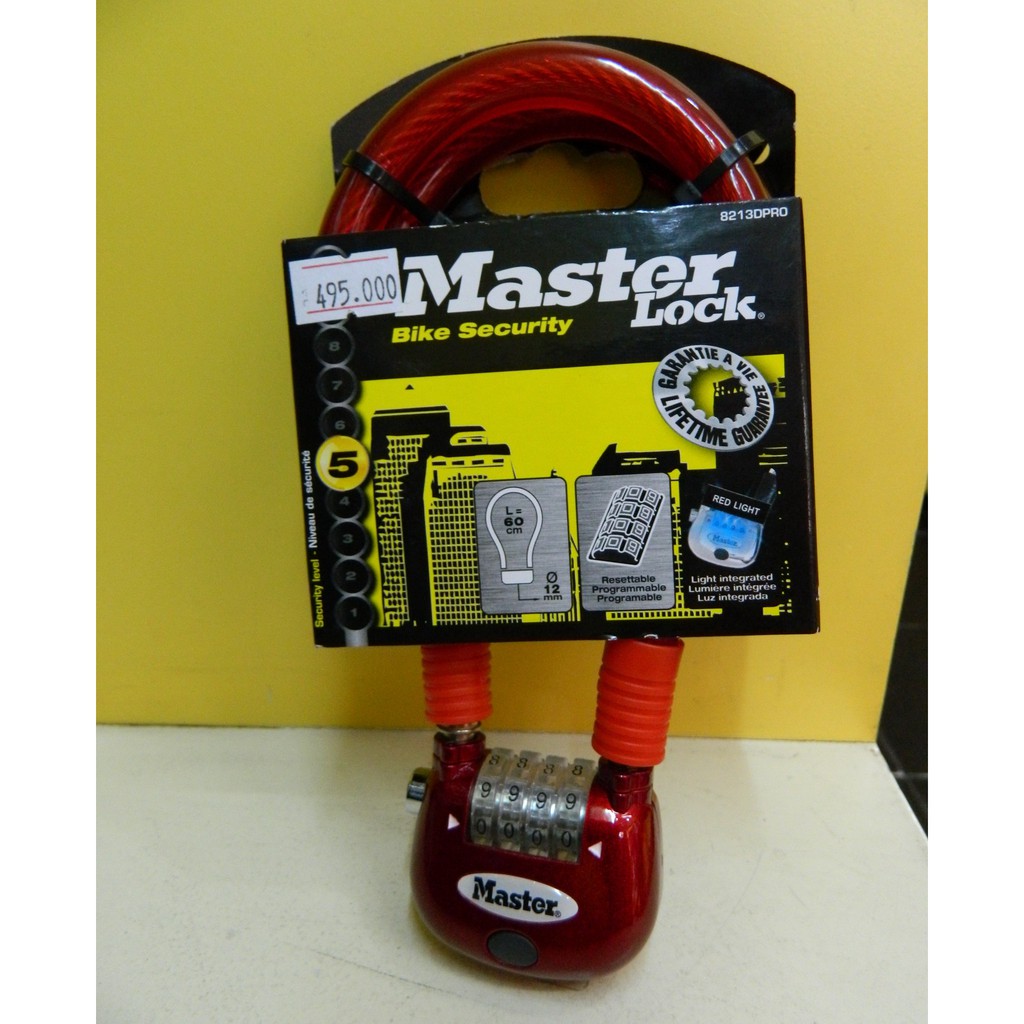 [Hỏa tốc HCM] Khóa xe đạp Master Lock 8213 EURDPRO khóa số có đèn dây cáp dài 60cm - MSOFT