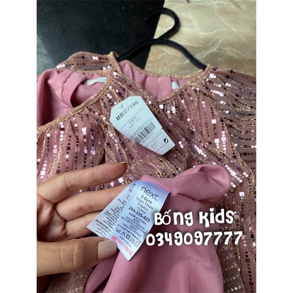 Váy Suông Bé Gái Tay Rũ Sequin Hồng Next