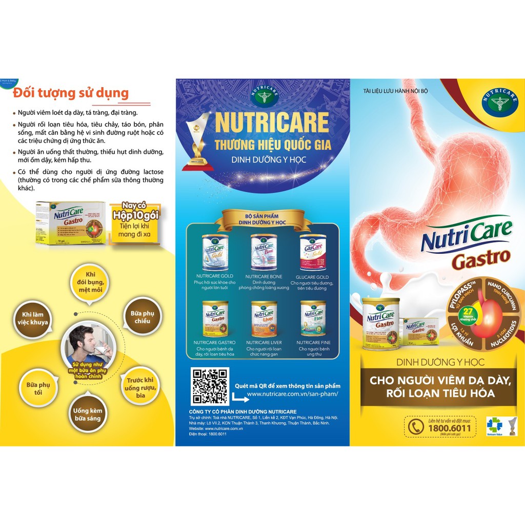 NutriCare Gastro - Sữa Dành Cho Người Viêm Dạ Dày, Rối Loạn Tiêu Hóa Lon 900g