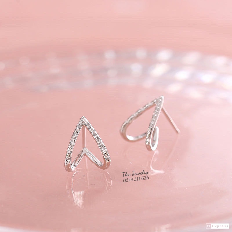 Khuyên tai bạc nữ TLEE chữ V ngược nạm đá sang trọng - TleeJewelry B0188