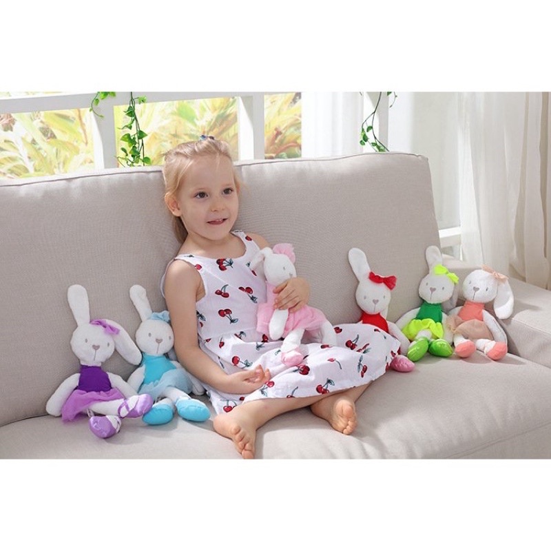 Búp Bê Thỏ Bông Mặc Váy Màu Hồng Đỏ Cam Xanh Tím [ DouDou Trấn An Con Ngủ Ngon]