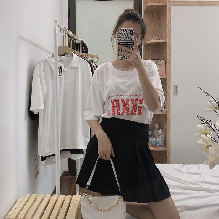 Áo phông rộng unisex có size tay lỡ in chữ cá tính hai màu đen trắng vanmiushop