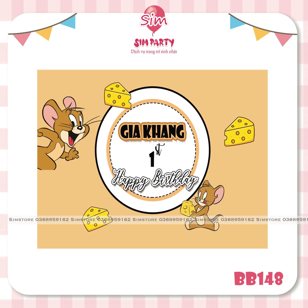 Backdrop trang trí sinh nhật bé trai bé gái phông bạt vải Silk, Hiflex in trực tiếp theo tên bé