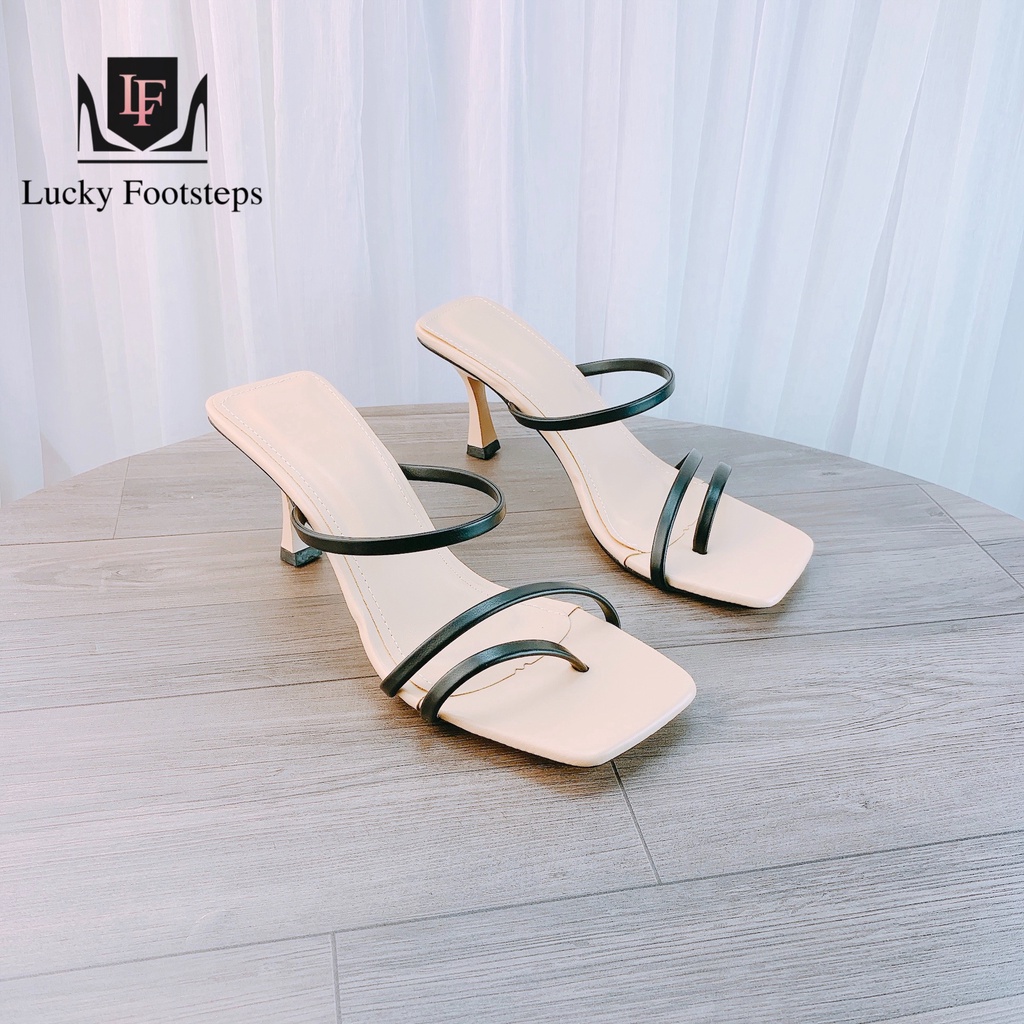 Sandal cao gót Lucky quai phối màu gót nhọn 7p - v86