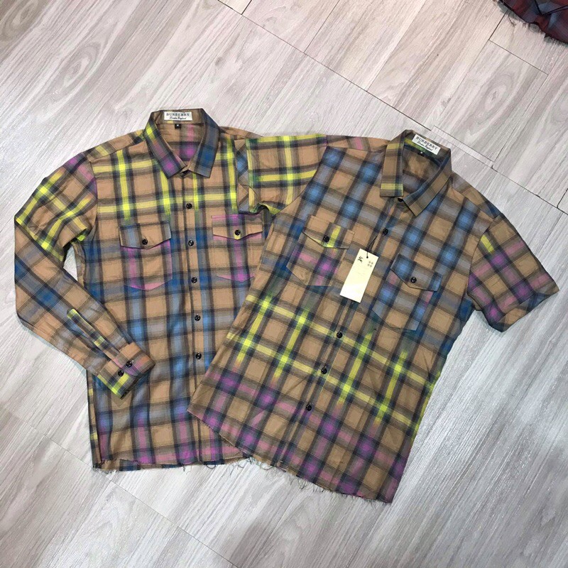 Sơ mi kẻ rách gấu nam nữ, áo sơ mi nam kẻ loang