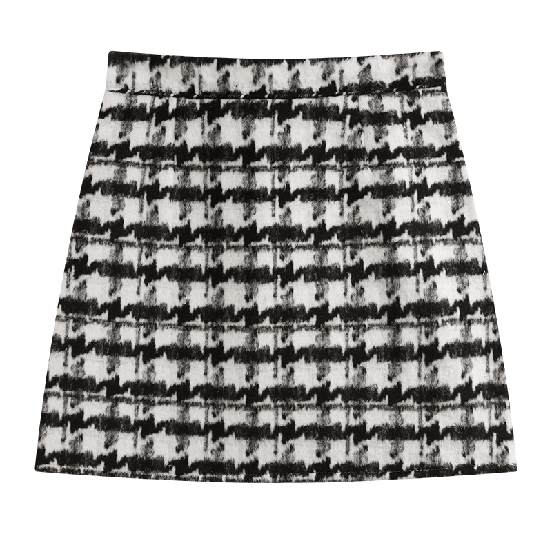 QKOOLE  Chân váy len chữ A lưng cao phong cách retro Hàn Quốc cho nữ