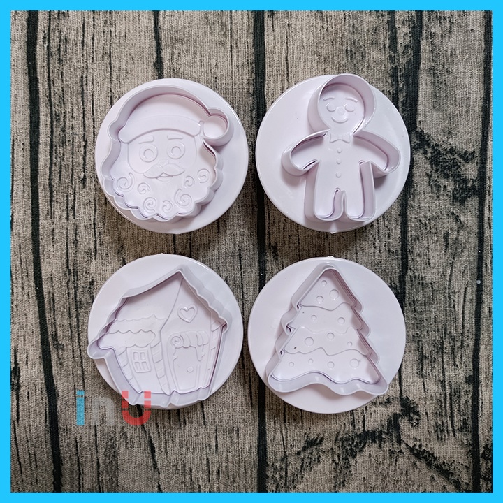 HCM - Bộ 4 khuôn cutter nhấn lò xo làm bánh quy ông già noel mừng giáng sinh christmas BCT