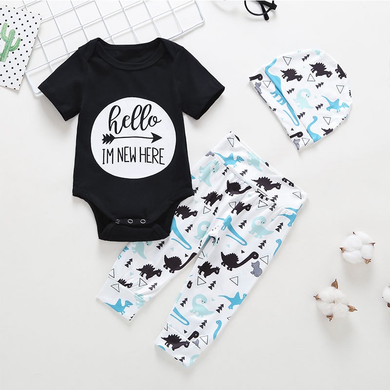 Combo bộ đồ bé trai 0-24 tháng tay ngắn bodysuit liền thân Họa Tiết Khủng Long Hoạt Hình quần dài set mùa hè thời trang cho bé trẻ em sơ sinh