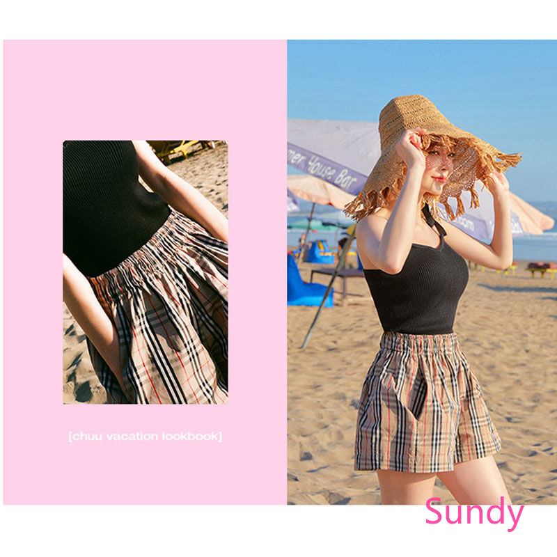 Quần ngắn ống rộng Họa Tiết Ca Rô Thời Trang Dành Cho Nữ