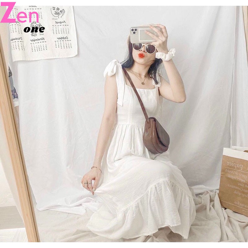 Váy trắng ZenOne, Đầm dự tiệc Dây Nơ Đuôi Cá dáng dài chất đũi cao cấp tôn dáng mặc siêu mát siêu sang | BigBuy360 - bigbuy360.vn