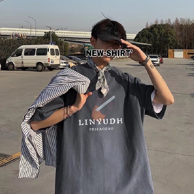 Áo Thun Tay Ngắn Dáng Rộng In Hình Phi Hành Gia Kiểu Hip-Hop Đường Phố Hàn Quốc Thời Trang Mùa Hè Cho Nam Cỡ Lớn M-8XL