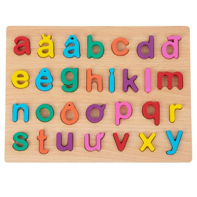 Bảng chữ cái gỗ đồ chơi cho bé Bibyshop an toàn cho bé, đồ chơi giáo dục giúp trẻ học nhanh các chữ cái và số