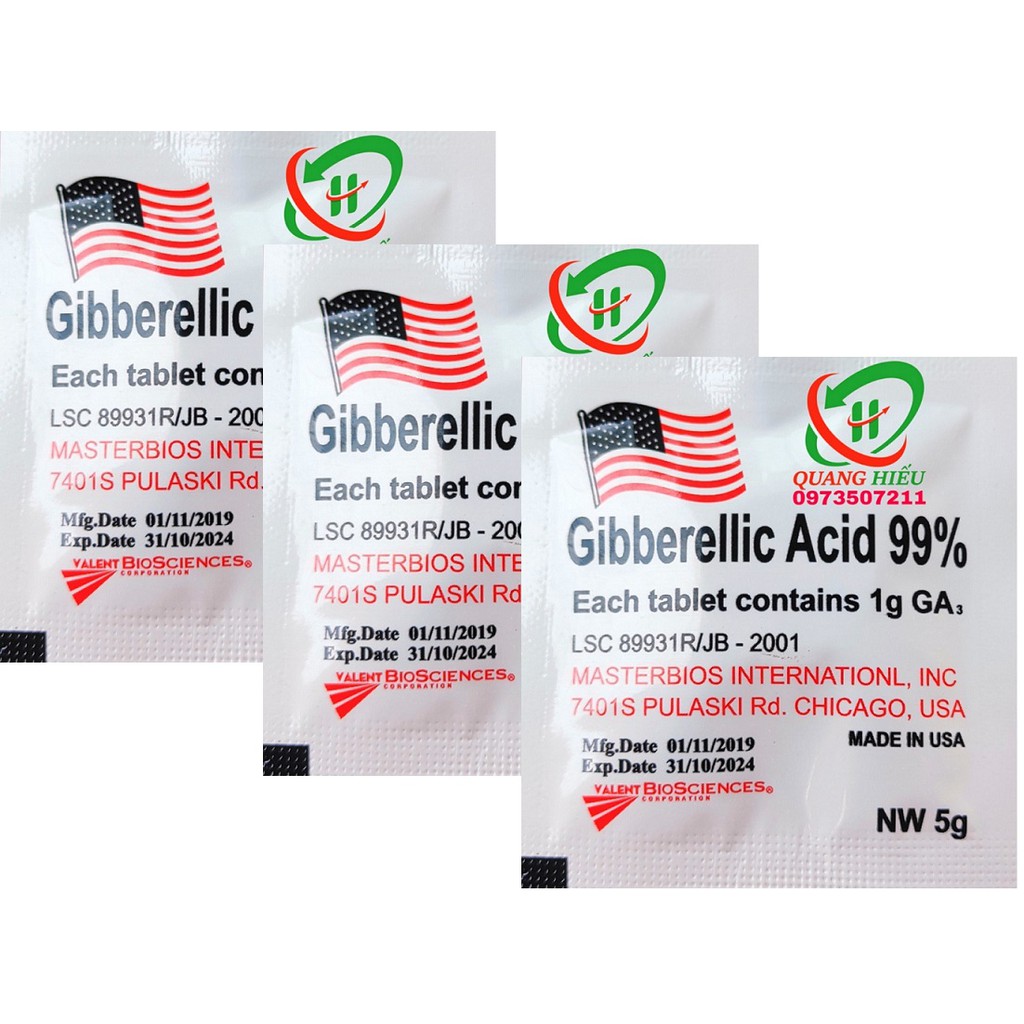 [100] Viên GA3 (Mỹ) Gibberellic Acid 99%  dạng viên sủi Kích Thích Bật Chồi, Ra Rễ Cực Mạnh Gói 5gr
