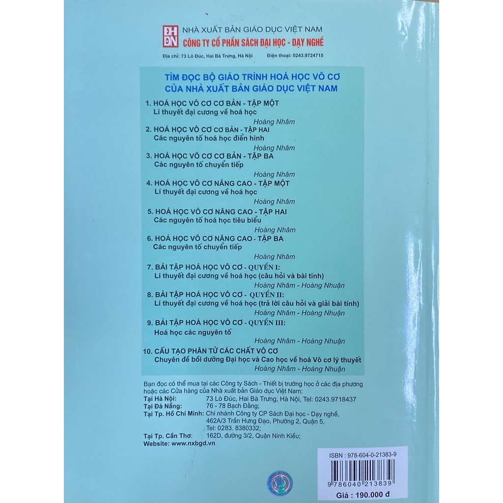Sách - Bài Tập Hóa Học Vô Cơ Quyển 3- Hòa học các nguyên tố