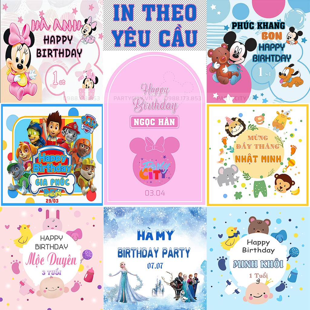 Phông bạt Backrop sinh nhật in tên, thông tin riêng mỗi bé lên phông, background trang trí sinh nhật