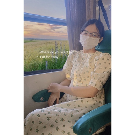 Váy hoa nhí vintage, đầm hoa nhí dáng dài tay phồng có dây buộc eo brown.clothes  - V55