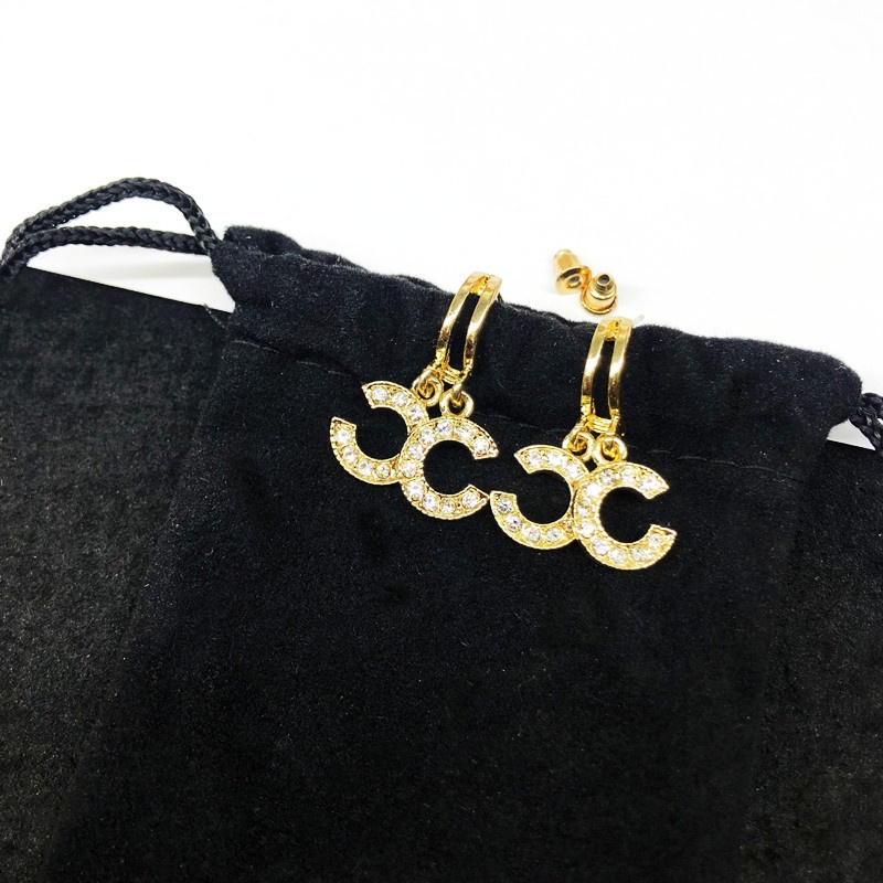 Bông Tai Chữ C Trong Suốt Đính Đá Đơn Giản Xinh Xắn