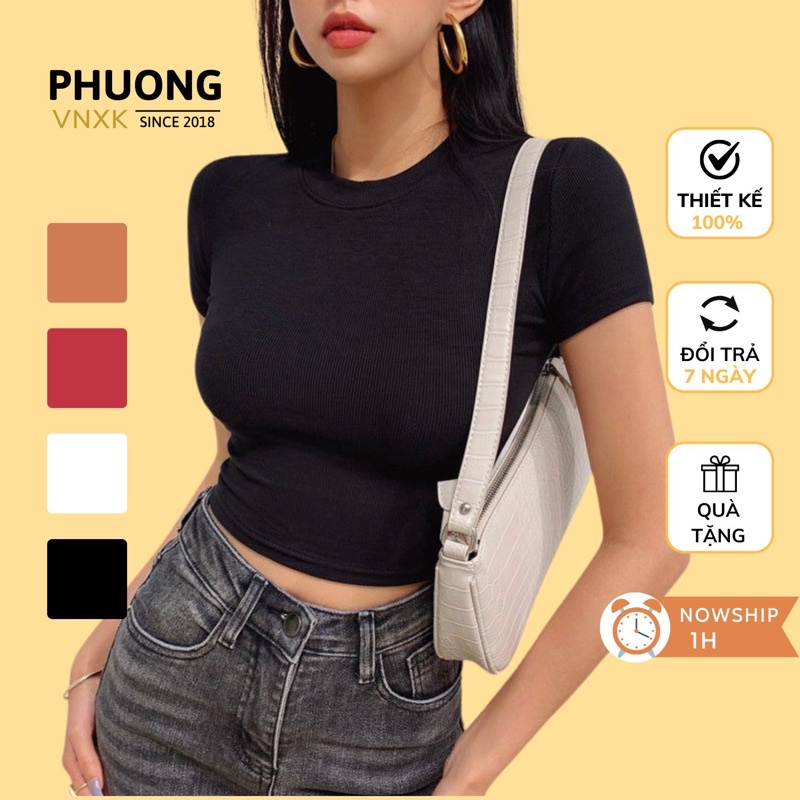 Áo croptop nữ ngắn tay chất cotton borip VNXK co giãn 4 chiều ôm sát body cá tính