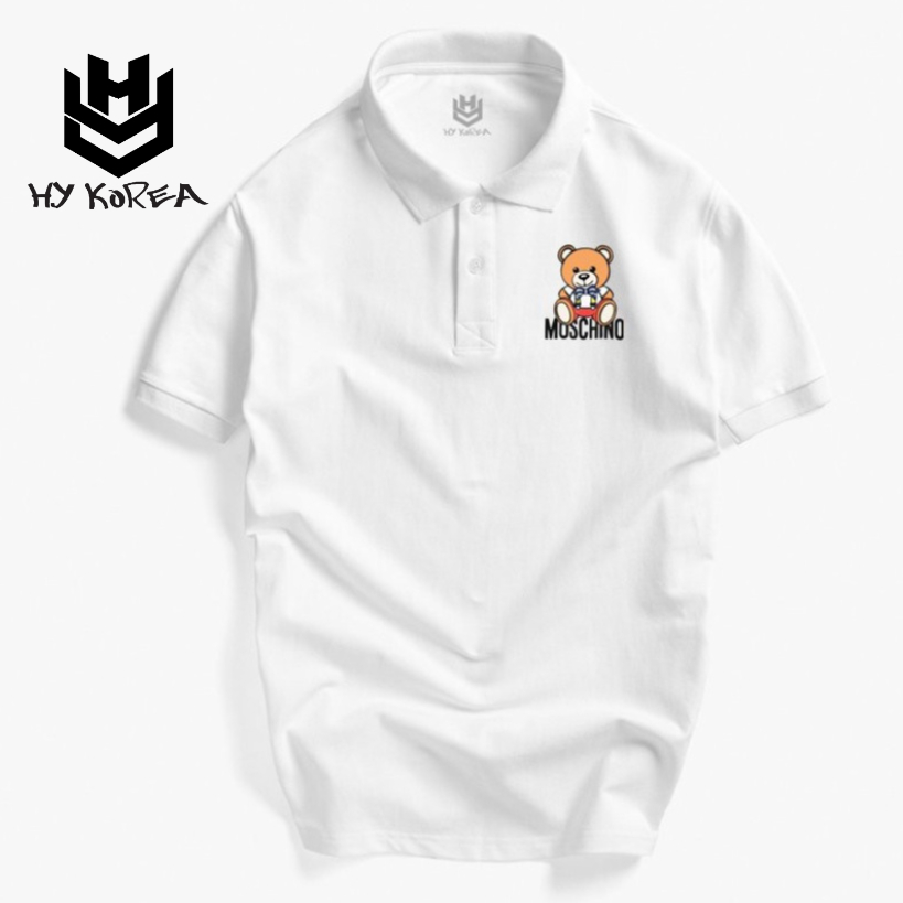 Áo Thun Cổ Trụ HY KOREA In Hình Logo Gấu Vải Cá Sấu 4 Chiều