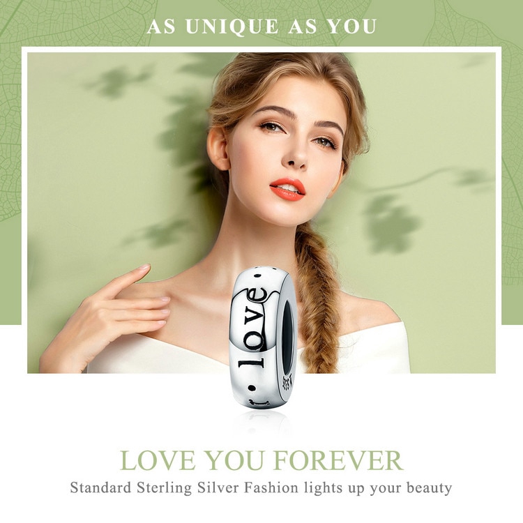 Hạt charm Bamoer khắc chữ LOVE độc đáo