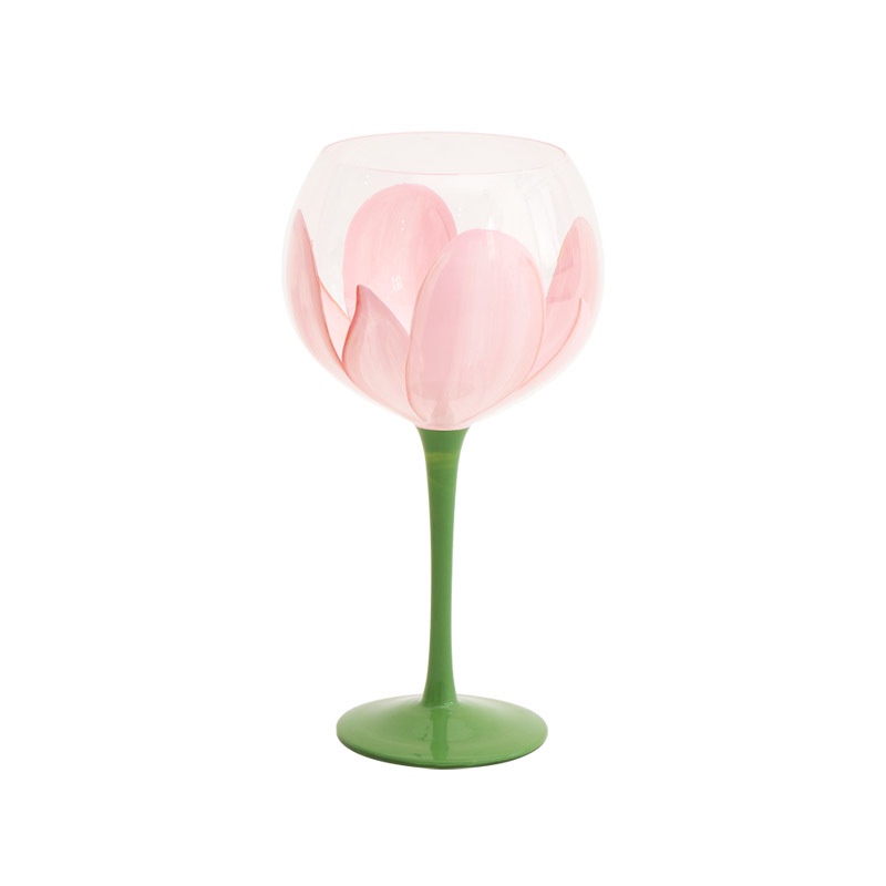 Ly Thủy Tinh Uống Rượu Vang Hình Hoa Tulip Nhiều Màu Sắc Kính
