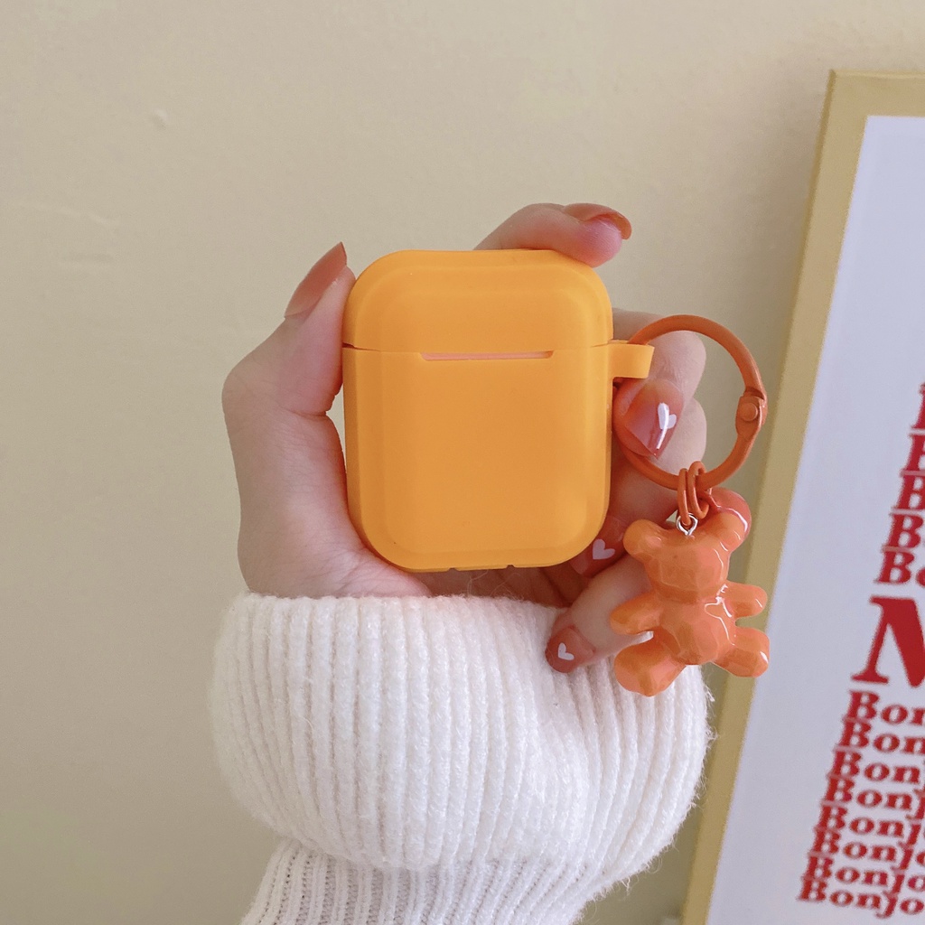 Vỏ Bảo Vệ Hộp Sạc Tai Nghe airpods 1 2 3 pro Bluetooth Bằng tpu Mềm Hình Vuông Màu Hồng Xanh Dương Cam Có Móc Khóa Gấu