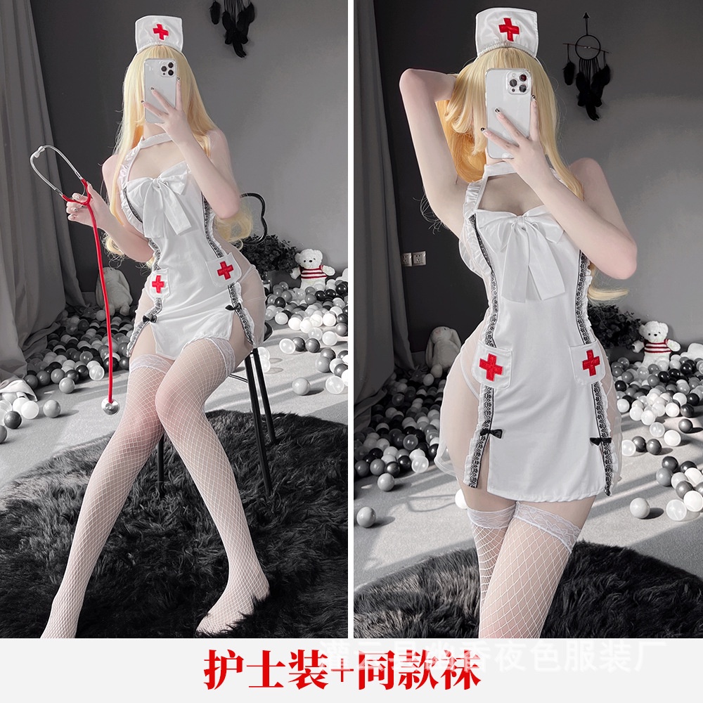 Váy ngủ Cosplay y tá đính nơ pha ren hông cao cấp 2501