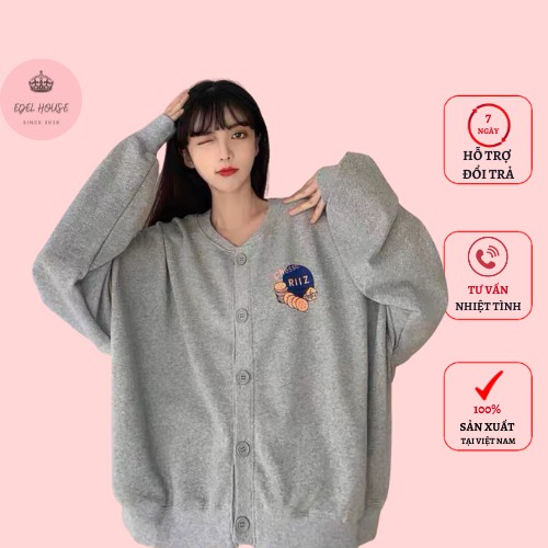 Áo Khoác Cardigan Nữ Riiz Màu Xám Cam Xanh Dáng Dài Chất Nỉ Ngoại Dày Dặn Phong Cách Hàn Quốc Hot Trend Edel E490