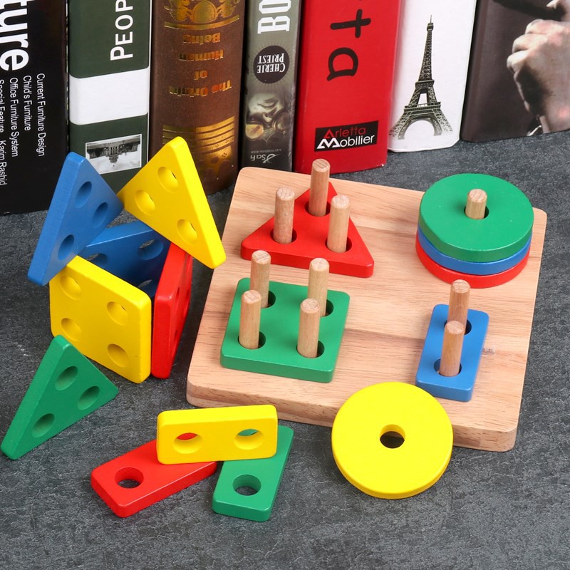 Đồ chơi gỗ Thả hình khối 4 trụ phát triển tư duy cho bé