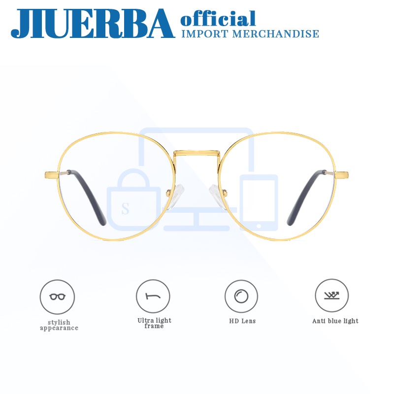 JIUERBA Mắt Kính Chống Bức Xạ Gọng Tròn Bằng Kim Loại Thời Trang Mới Chất Lượng Cao