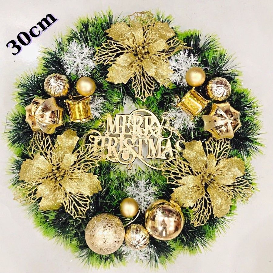 Vòng nguyệt quế trang trí giáng sinh cao cấp có đèn led kèm phụ kiện, Vòng trang trí cửa kính noel Lala