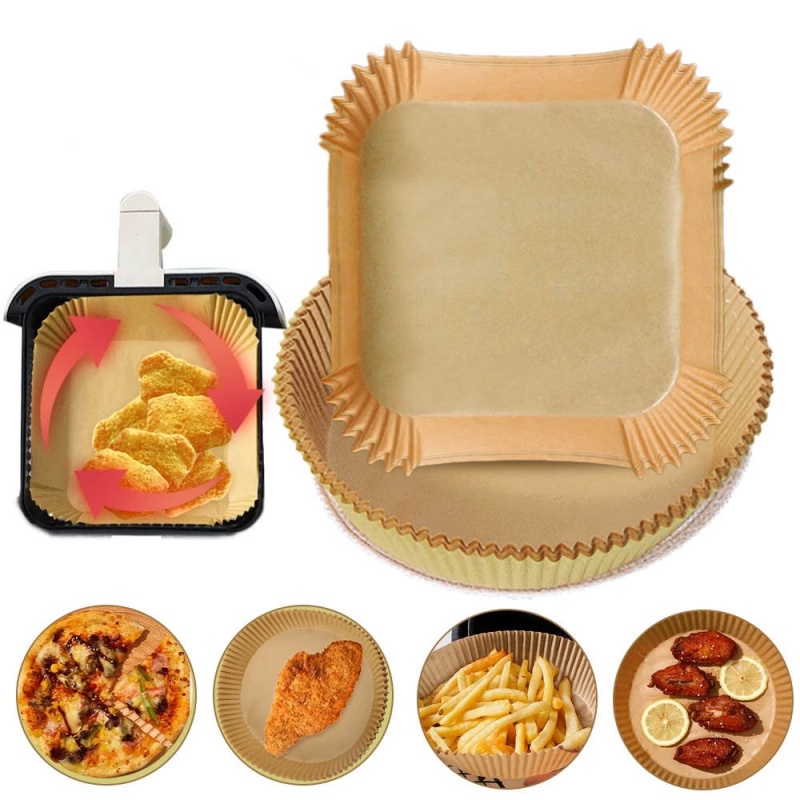 Set 25/50 giấy lót nồi chiên không dầu nướng bánh 20cm không dính dùng một lần
