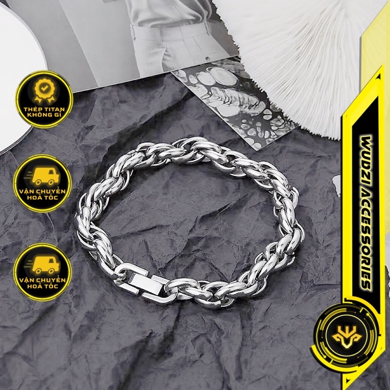 Vòng tay titan nam nữ Unisex tạo kiểu dây xích kép phối chốt bấm titan thép không gỉ phong cách Hiphop
