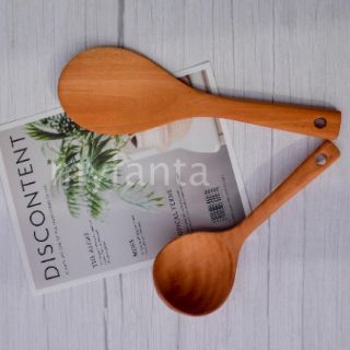 Combo 2 món muôi canh + thìa xới cơm gỗ nhãn
